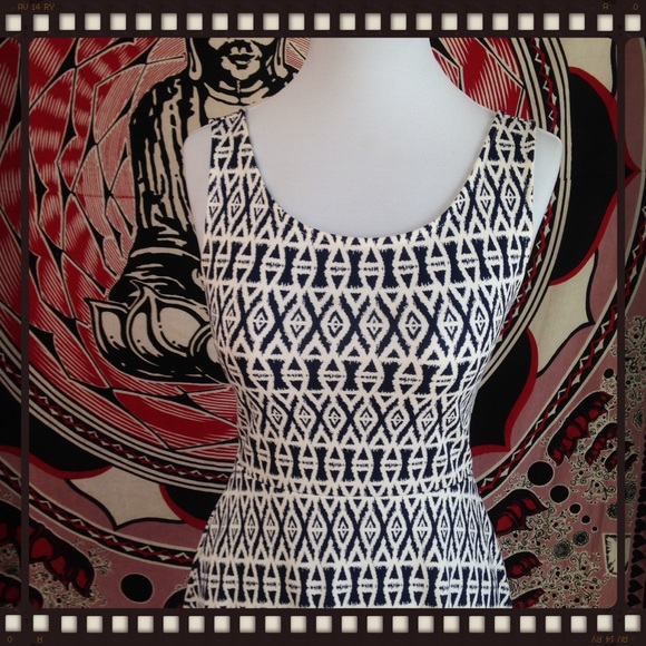Divided Geometric Print Black & White Skater Dress - Picture 4 of 7